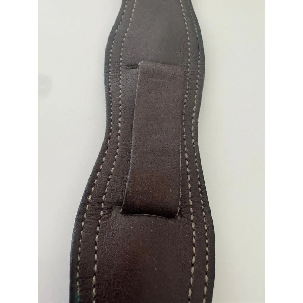Genuine Leather Bund Watch Strap Dark Brown Cuff Band Silver Buckle 866